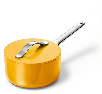 Caraway Nonstick Ceramic Sauce Pan with Lid (1.75 qt) - Non Toxic, PTFE & PFOA Free - Oven Safe & Compatible with All Stovetops (Gas, Electric & Induction) - Marigold