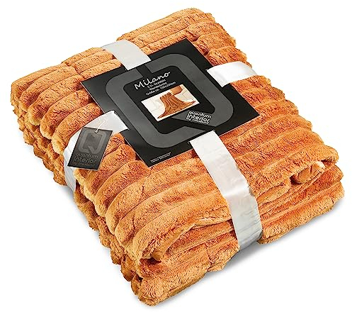 Quantum Interior by Maxland Kuscheldecke -modernes 3D- Kord-Optik Design, 150x200cm, hochwertige Flauschige Kuscheldecke in Felloptik, Sofadecke, mit kuschliger Fleece Rückseite (Braun)