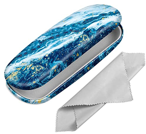 FINTIE Funda Gafas Rigida, Portátil Cuero y Sintético Estuche Gafas Rigido con Pañuelo Limpia Gafas para Mujeres y Hombres