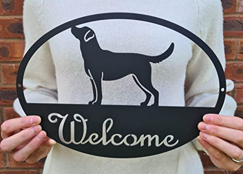 Labrador Welcome Sign | Metal Dog Wall Plaque for Home or Garden | Powder Coated Steel | Fixings Included | Gift for Dog Lovers