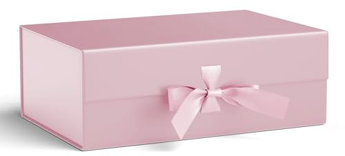 GIFTSAY Magnetisk presentask för presenter 32 x 20 x 11 cm, stora presentaskar rosa med lock för gåvor, papper bröllop presentlådor, födelsedagspresent bulk, festlådor
