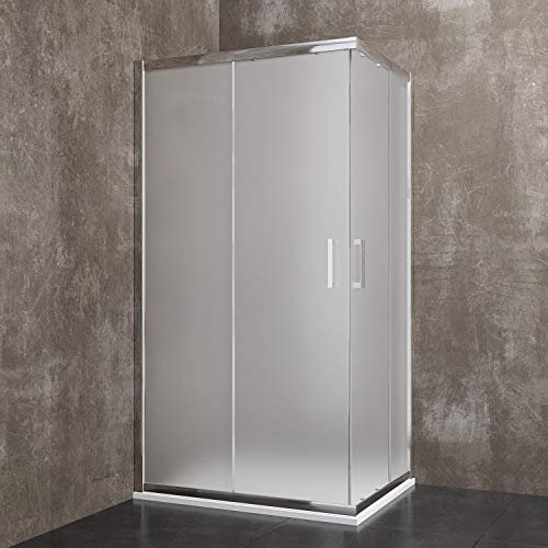 Box Doccia Rettangolare Porte Scorrevoli In Cristallo Temperato Satinato da 6 mm Cabina Bagno Con Struttura Alluminio Anodizzato Maniglie in Acciaio Cromato Ante 195 Cm H (70 x 80 cm)
