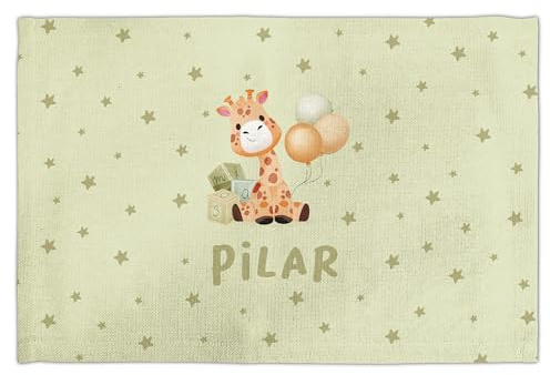 LolaPix Mantel Individual Tela. Mantel Individual Infantil. Mantel Personalizado. Mantel Tela. Rectangular 30x45 cm. Varios diseños. Jirafa Estrellas
