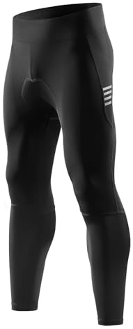 Santic Herren Fahrradhose Lange Gepolstert Kompression Radlerhose Leggings Radsport Hose für Männer Reißverschlusstasche Radhose Sitzpolster Reflektierend Elastische Atmungsaktive Schwarz XXXL