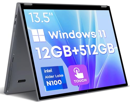 CHUWI FreeBook - Laptop 2 in 1 Touch Screen da 13,5, SSD da 512 GB LPDDR5, Intel N100 di 12a generazione (fino a 3,4 GHz), SSD da 1 TB Expand, FHD 2256 x 1504, Windows 11,