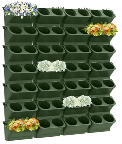 ERYRON Vertikaler Wand-Pflanzgefäß Stapelbarer Wand-Pflanzgefäß Indoor Outdoor mit 60 Taschen, Garten Selbstbewässernder Wand-Pflanzgefäß, Pflanzgefäß, Blumentopfhalter für Kräuter, Gemüse, Früchte