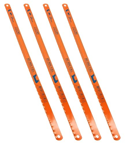 4 lame per seghetto metallico, 300 mm, 24 tpi, lame per sega a mano universali ad alte prestazioni in lega di acciaio per legno, metallo, plastica (arancione)
