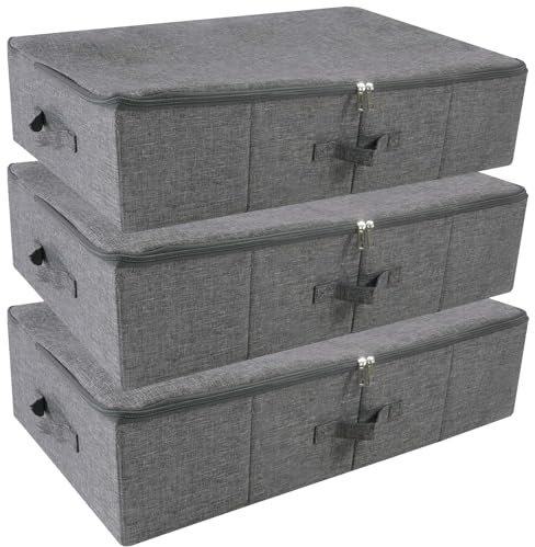 iwill CREATE PRO Unterbett-Aufbewahrungsboxen mit Reißverschlussdeckel für Kleidung, Decken für Schlafzimmer, faltbar, waschbar, starr, Studentenwohnheim, Kleiderschrank, Regalkörbe, 3 Stück,