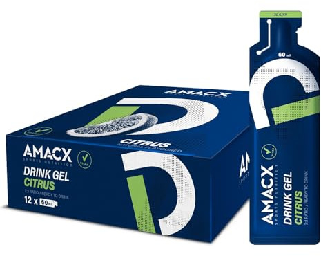 AMACX Energy Gel mit 30g Kohlenhydrate – 12er Pack – Elektrolyte für intensives Training – 200mg Natrium pro Energiegel – Sport Gel mit Maltodextrin – Ausdauerathleten Sportnahrung – Zitrus