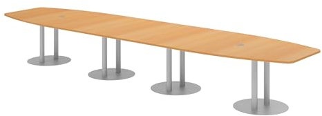 bümö Konferenztisch oval 520x130 cm großer Besprechungstisch in Buche, Besprechungstisch mit Säulen in Silber, Meetingtisch für 18 Personen, XXL-Tisch für Besprechungsraum & Meeting