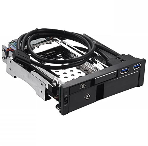YIWENG Estuche de Disco Duro Interno de Doble Ranura de 5,25 Pulgadas, Carcasa SATA HDD/SSD de 2,5 + 3,5 Pulgadas, diseño sin Herramientas con 2 Puertos USB 3,0, cerraduras de Seguridad,Caja de Disco