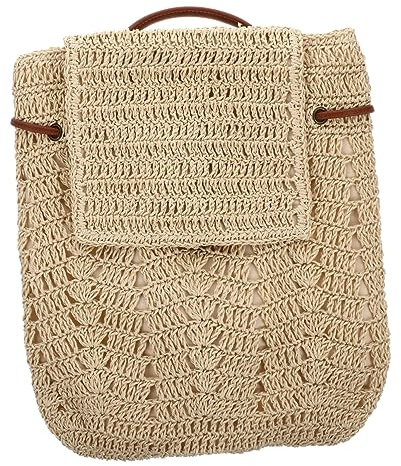 SHERCHPRY 1 Stück Strohtasche Rucksack Geldbörsen Für Damen Stroh Strandrucksack Strandtasche Aufbewahrungstasche Runde Geldbörse Stroh Tasche Basttasche Handtasche Frau