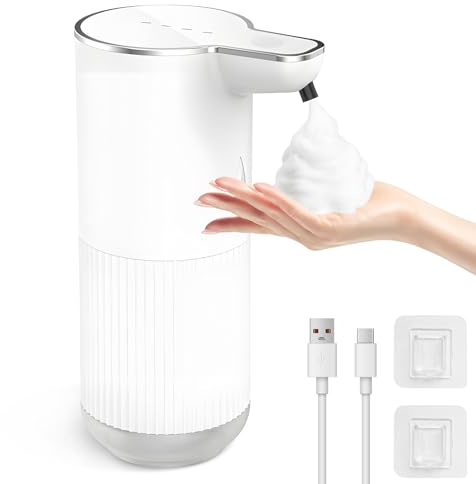 Elektrische Seifenspender Automatisch mit Sensor,350ml Spülmittelspender Wandmontage USB Wiederaufladbare Schaumseife Spender,IPX5 Wasserdicht Schaumspender für Bad Toilette Küche Büro (Schaum,Rund)