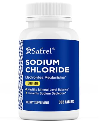 Safrel Sodium Chloride Tablets 1000 mg | 365 Count | Normal Salt Tablets | Electrolytes Replenisher | Hydration Drink | Vegan, Gluten Free | Made in USA