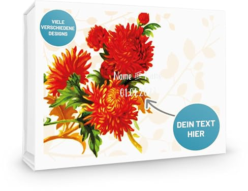 Verpackungswelt Personalisierte Geschenk-Box zur Hochzeit | 31x22x10 cm | Geschenk-Karton mit Deckel & Magnet-Verschluss | Geschenk-Verpackung mit romantischem Design 'Rote Chrysanthemen'