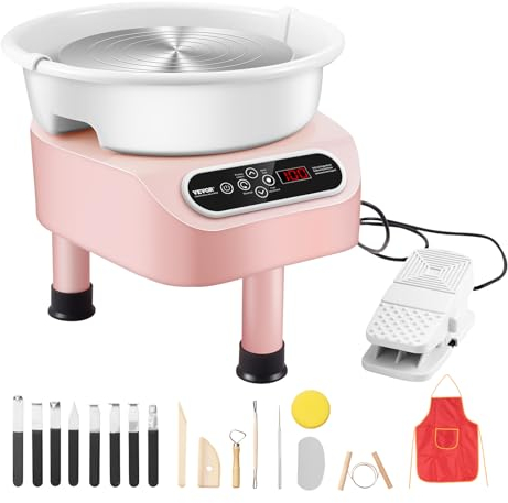 VEVOR Töpferscheibe, 28 cm Töpferformmaschine, 450 W elektrische Töpferscheibe mit Pedal & LCD-Touchscreen, Keramikscheibe mit Direktantrieb & 3 Stützbeinen für Heimwerker-Kunsthandwerk, Rosa