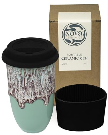 NOVA CERAMICS Travel Mug On The Go Coffee Tumbler Microwave & Dishwasher Safe Green Tumbler - Gifts for Women Men Him Her 16oz Nebula