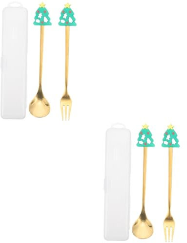 Garneck 2 Sets Xmas Dinnerware Set Stainless Steel Tableware Cutters Spoons Forks Metal Forks Kit Food Tableware