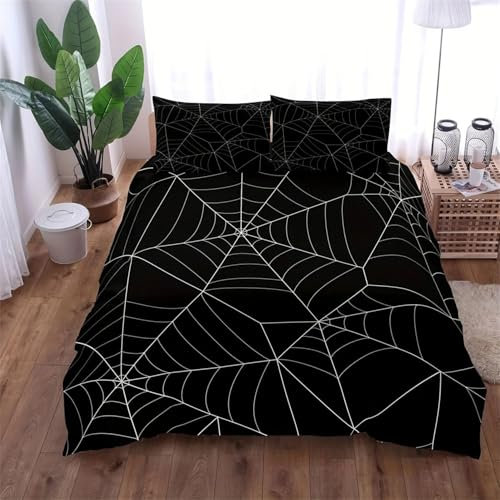 MLUNKQAIL BettwäSche 200x200 Schwarz Bettbezug Set 3 Teilig Spinnennetz Flauschig BettbezüGe und 2 Kissenbezug 80x80, Allergiker BettwäSche-Sets Weiche Microfaser mit ReißVerschluss