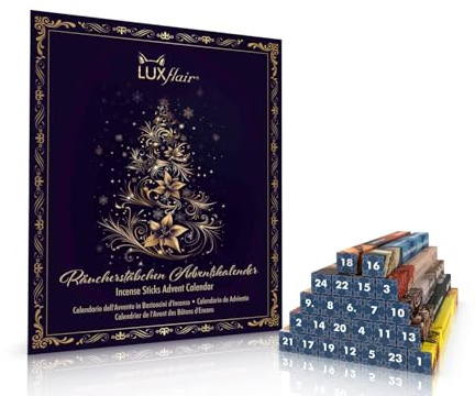 Luxflair Calendario de Adviento 2024-48 Varillas de Incienso, 24 fragancias, Soporte Incluido para sorpresas aromáticas diarias, Tiempo de Adviento, Ideas para Regalos