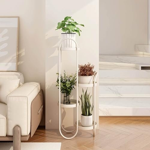 DSEWTEZXI Modern blumentreppe outdoor, Garten deko pflanzenständer outdoor, balkon Mehrstöckig blumenständer, Mode blumenbank für innen draußen, für Zimmerecke,Wohnzimmer,Terrasse,Hof.(Beige)