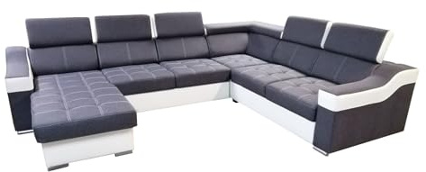 All4All Ecksofa mit Schlaffunktion Geri Pano - XXL Sofa mit Bettkasten - Schlafsofa 318 cm x 250 cm - Wohnlandschaft U-Form - Farbe wählbar - Gewebe mit Kunstleder - Seite Links - Modern 19
