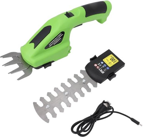 Luocute Cortasetos Inalámbrico 2 en 1 para Césped y Arbustos, Uso Versátil, Cortasetos Manuales de 7,2 V para Jardín, Cortador de Césped con Cuchillas de Acero de Doble Acción