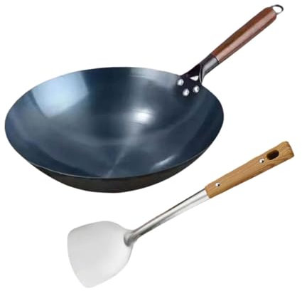 DimyFew Padella Wok Padelle Antiaderenti Padelle Senza Rivestimento Pentole Manuale Forgiatura Padella di Ferro Tradizionale Cottura Universale Padella di, 38 Cm