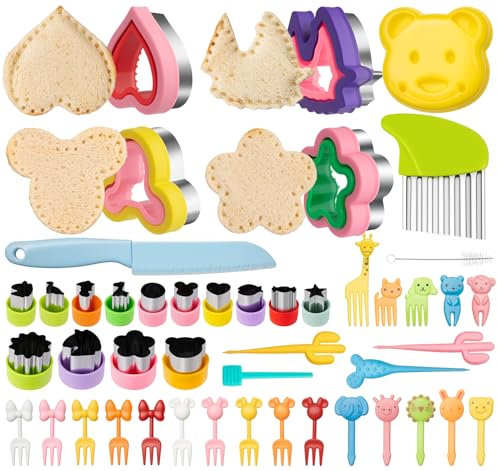 57 Stück Ausstechformen Brot und Gemüse Kinder, Plätzchen Ausstecher Brot Ausstecher für Kinder mit Food Picks Obstgabeln, Micky, Einhorn, Blumen, Herzförmig