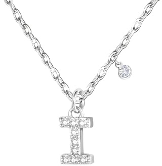 GUOYU Damen Initialen Halskette Buchstaben Anhänger, 925 silber Halskette mit Buchstabe aus Zirkonia, Anhänger Geschenkideen zum Geburtstag A B C D E F G H I J K L M N O P Q R S T U V W X Y Z