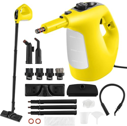 RELAX4LIFE Dampfreiniger Handgerät, Handdampfreiniger mit 13 Zubehör (Gelb) | Steam Cleaner 1500W mit 400ml Tank & 5m Netzkabel, Dampfreiniger für alles, Küche, Bad, Fenster, Fliesen, Polstermöbel