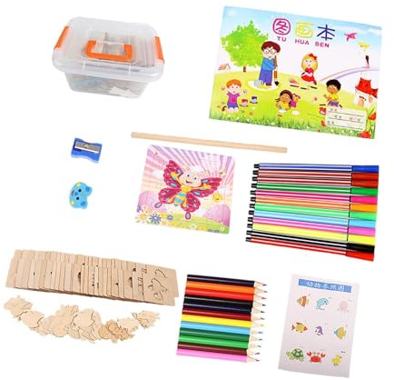 Perfeclan Zeichenschablonen für Kinder, Kreideschablonen aus Holz, pädagogische DIY-Malschablonen, Malvorlagen für Kleinkinder, Kunsthandwerk, 60 Stück + Innenkern + Zubehör + Aufbewahrungsbox
