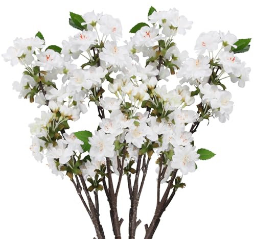 CYIOU 4 PCS Kirschblüten Deko 47cm Weiße Kirschblüte Kunstblumen Dekoblumen Künstlich Kunstblumen Wie echt Plastikblumen Sakura für Büro Hochzeit Balkon Garten Party Dekoration