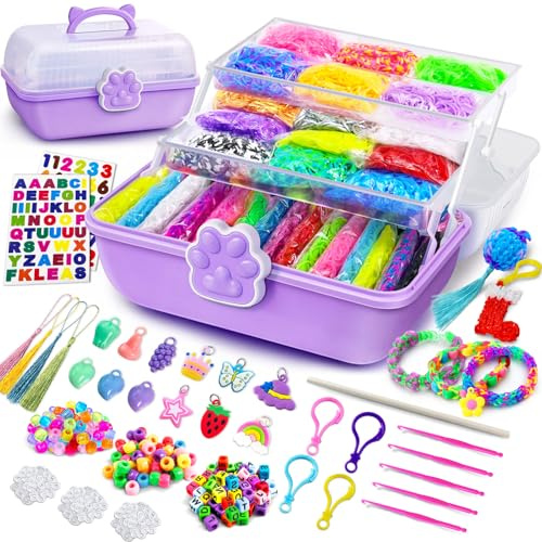 ROSHUKG 50 Colours Loom Bands Making Kit with 3 Layer Container, DIY Rubber Band Refill Kit for Boys Girls Weaving Gift(Purple)