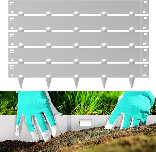 Vigevee Rasenkante mit Dornen, Rasenkante Metall 100x18cm Beeteinfassung Beetumrandung, Flexible Verformbar Metall Palisade für Garten Bauernhof, Silber (Länge 5m - Höhe 18cm)