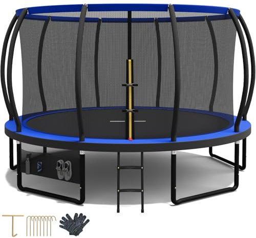 Devoko Trampolin Outdoor Ø 228/305/366/427/488 cm, GS-Zertifikat, Kindertrampolin Gartentrampolin mit Sicherheitsnetz, Rundes Riesentrampolin mit Leiter und Schuhbeutel