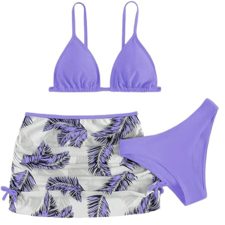 Mädchen Bikini Set 3er Sommer Badeanzüge für Mädchen Bikini Top mit Triangel Bikinihose und Rock Sommer Strand Badeanzug Surfen Badebekleidung Hawaii Schwimmanzug