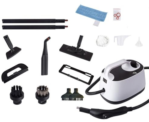 Pulitore a Vapore 2000W con Serbatoio da 1,8L, Accessori Multifunzione, Manico Regolabile, Pulitore per Pavimenti e Tessuti