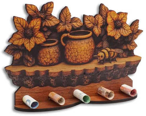 DRO Design Geldgeschenke, Geschenkverpackung Holz-Optik Imker Motiv – Bargeldgeschenk, Geldpräsent, Kreatives Geldgeschenk, Geburtstag, Hochzeit, Weihnachten