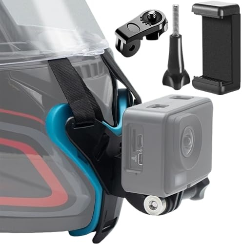 MINGZE Motorcycle Helmet Chin Strap Mount Holder, Helmet Camera Mount with Extension Arms for Most Action Cameras, Motocross Accessories for GoPro Hero Models Sports Action Camera