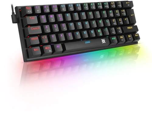 Defender® Cairon Ultrakompakte mechanische Tastatur – 61 Tasten Doppeleinspritzung + Hot Swap auf OUTEMU Red-Schaltern + abnehmbares Typ-C-Kabel