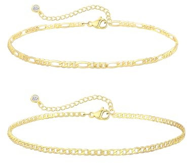 ZOERAY Bracelets Chaine de Cheville pour Femme Argent 925 Multirang 18 Carats Or Chaîne de Cheville en Perles Serpent Cubaine Imperméable Réglable Chaine de Pied Plage d'été Bijoux pour Enfants