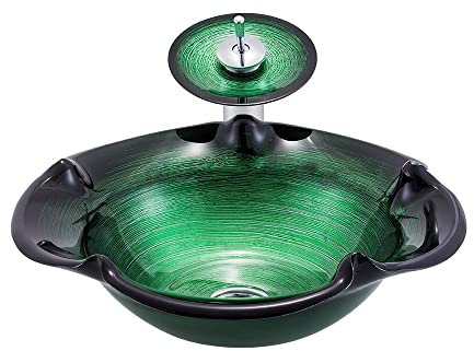 PUFAHAU Lavabos de baño Lavabo de baño de Pedestal Lavabo de balcón Lavabo de encimera de Vidrio Templado Lavabo de cristalería artística Lavabo de tocador Lavabo de Cuenco,