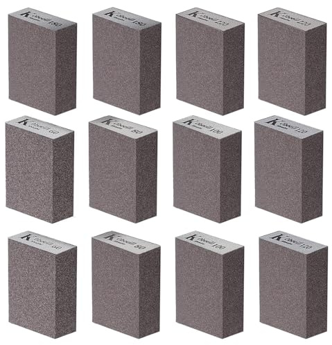 Sanding Block Sanding Sponges Coarse/Medium/Fine/Superfine Wet and Dry Dual-use Abrasive Pads Washable and Reusable sandpaper for Wood Walls Metal 60, 80, 100, 120, 180, 220 Grit (12 Pcs)