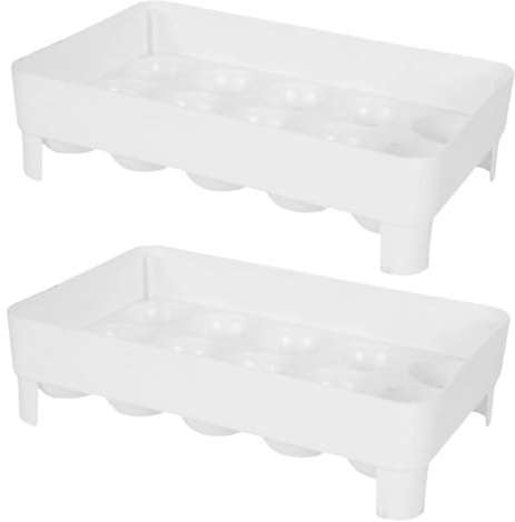 Operitacx Bandeja de Huevos para Refrigerador de Plástico Blanco Capacidad Suficiente y Fácil Limpieza, Paquete de 2 Unidades para Organizar Huevos Cocina