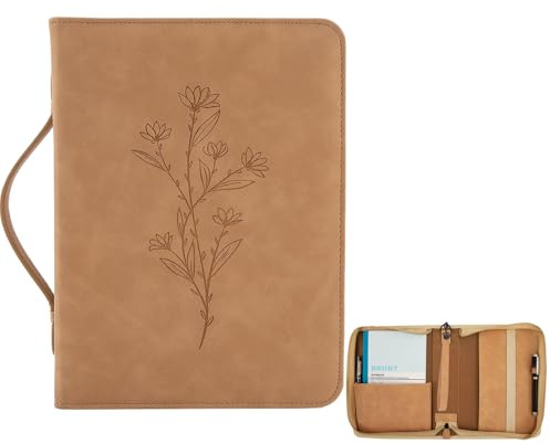 Bibelhülle, Blumenmuster-Bibel-Einband mit Reißverschluss, PU-Leder Bibel Hülle für Frauen, mit Abnehmbarem Handgelenkband, Geprägte Bibel Hülle, Bibe Zubehör, Geschenk für Buchliebhaber (Braun)