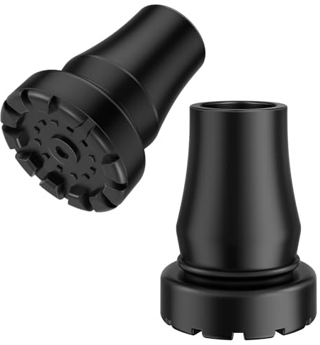 supregear 19 mm Käppspetsar, Svarta Stötdämpande Kraftiga Halkfria Fotkåpor, Ersättningsgummispetsar med Metallinsats Förstärkta för Promenadkäppar Och Käppar, 2-pack