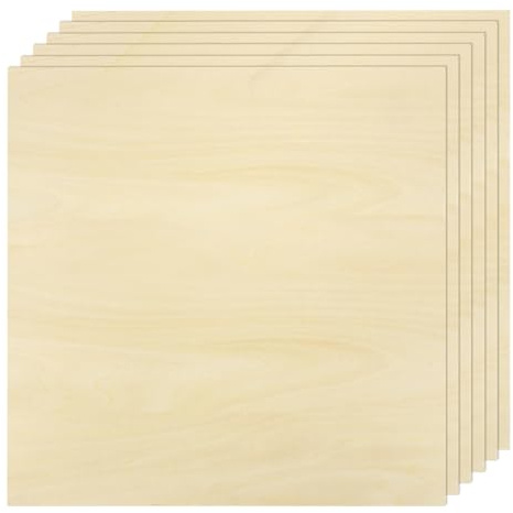 sourcing map 6pcs Basswood Sheet 12 x 12 x 1/8 Unfinished Wood Plywood Boards for Painting Crafts, Laser, Cutting, Engraving