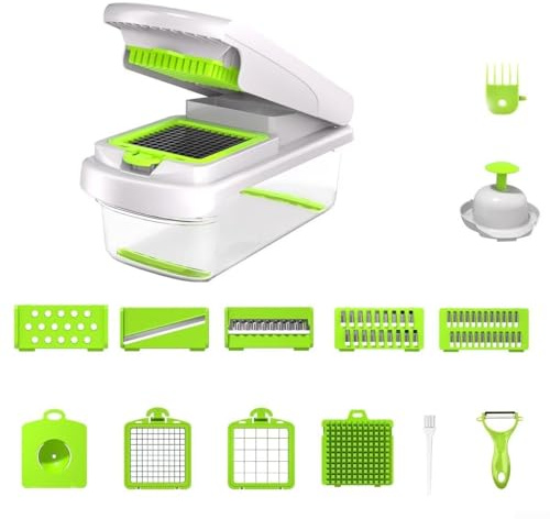 ZAMETTER 10 in 1 Vegetable Chopper Vegetable Mandoline Vegetables Slicer Veggie Onion Salad Food Chopper Manual Potato Chipper Veg Chopper and Dicer Kitchen Tools(Green)