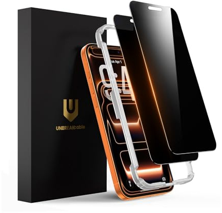 UNBREAKcable Privacy Screen Protector for iPhone 17 Pro Max, Full Coverage Shatterproof Tempered Glass[True 28°Anti Spy][9H Hardness][Easy Installation Frame]2-Pack Private Screen for iPhone 17 ProMax